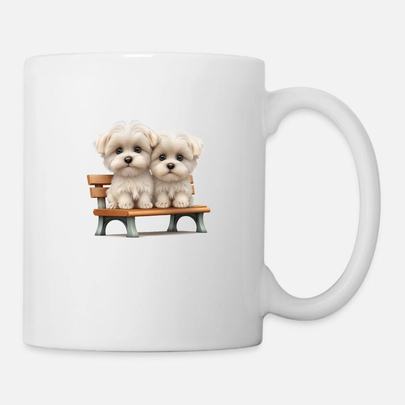 2 Maltese on bench gift - Mug - white