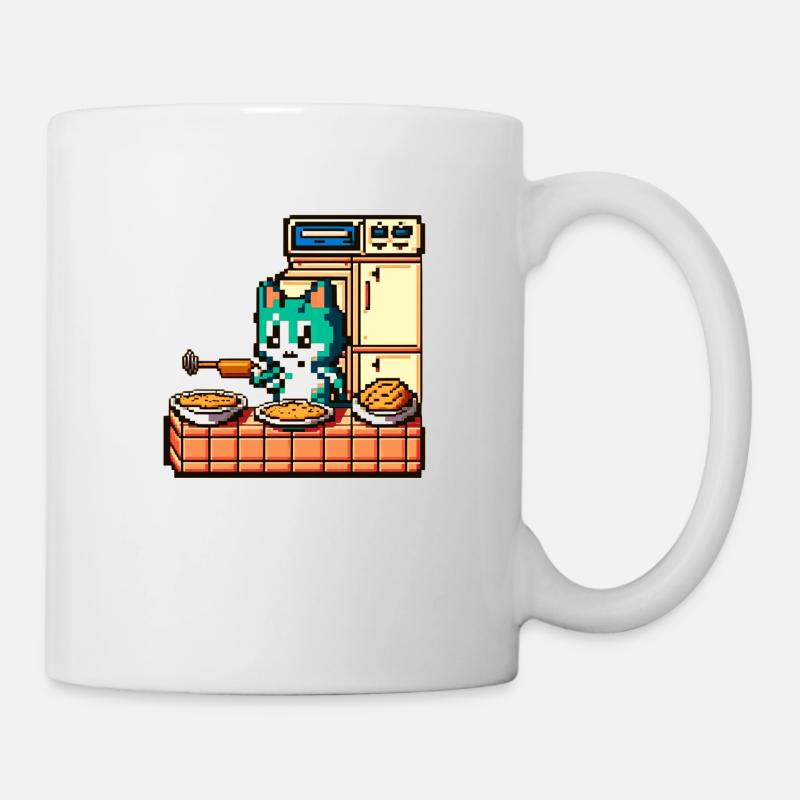 kochende Katze schwingt den Pürierstab in 8 Bit - Tasse - Weiß