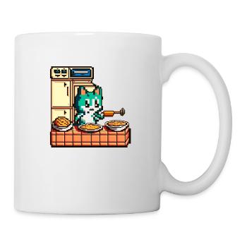 Cat in 8 bit as a chef in the kitchen at the stove - Mug - white - Right