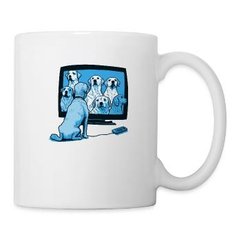 Dog watches series with puppies on TV - Mug - white - Right