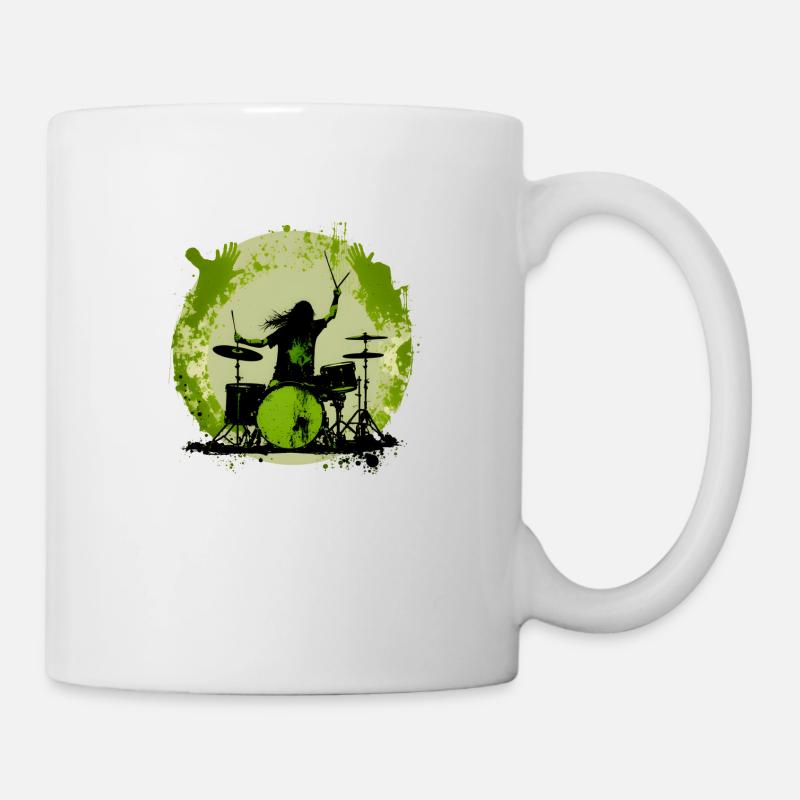 Drummer crazy green - Tasse - Weiß