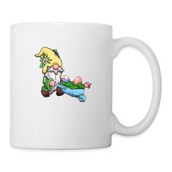Ostergartenzwerg mit Schubkarre - Tasse - Weiß - Rechts