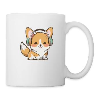 Kawaii Cute Happy Colorful Dog avec des écouteurs - Mug blanc - blanc - Droite