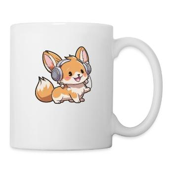 Kawaii Cute Happy Colorful Dog avec des écouteurs - Mug blanc - blanc - Droite