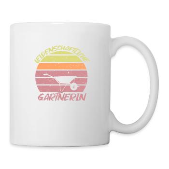 Gärtnerin Schubkarre im Sonnenuntergang, Geschenk - Tasse - Weiß - Rechts