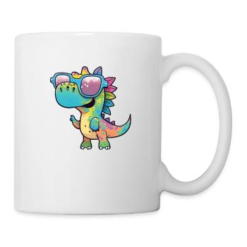 Kawaii Cute Happy Colorful Dino with Sunglasses - Mug - white - Right