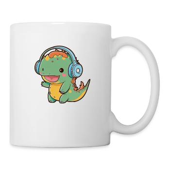 Kawaii Cute Happy Colorful Dino avec des écouteurs - Mug blanc - blanc - Droite