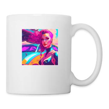 Woman in front of sports car 1 - Mug - white - Right
