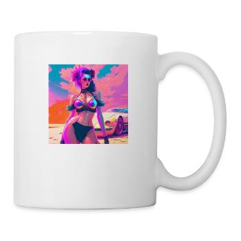 Woman in front of sports car 2 - Mug - white - Right