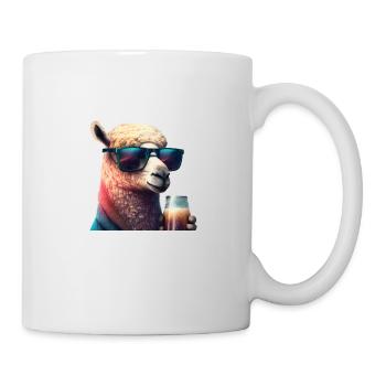 Stylisches Lama mit Bier und Cooler Sonnenbrille - Tasse - Weiß - Rechts