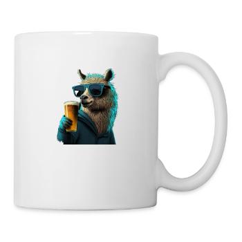 Lama frais avec de la bière et des lunettes de soleil. - Mug blanc - blanc - Droite
