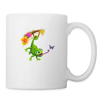 Chameleon with butterfly and flowers - Mug - white - Right