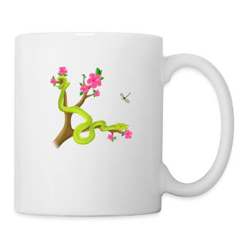 The Green Python snake on the tree with flowers - Mug - white - Right