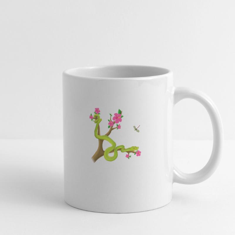 Der Grüne Python Schlange auf dem Baum mit Blümen Tasse