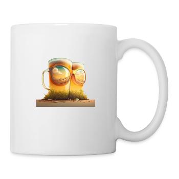 Deux bières avec des lunettes de soleil sur la plage - Mug blanc - blanc - Droite