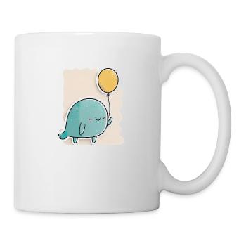 Drôle de baleine avec ballon - anniversaire, doux, anime - Mug blanc - blanc - Droite
