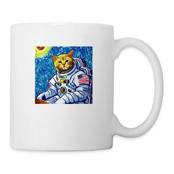 Van Gogh Astronaut Katze - Tasse - Weiß - Rechts