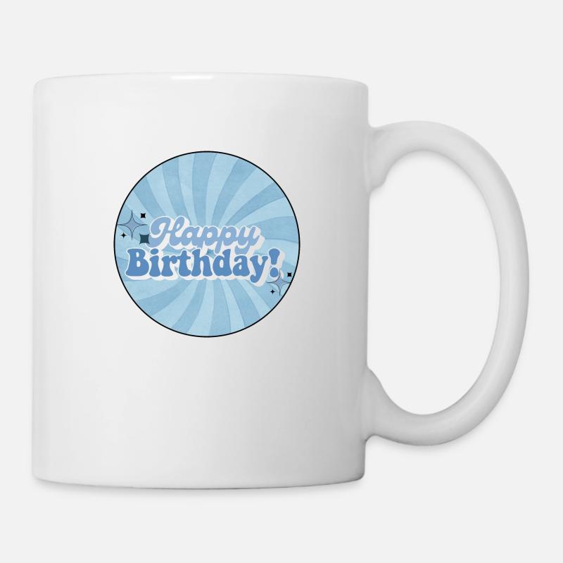 Blue Retro Happy Birthday Lettering - Mug - white