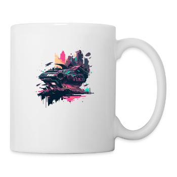 Vaisseau spatial Pop-Art de science-fiction aux couleurs rétro - Mug blanc - blanc - Droite