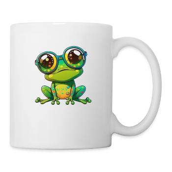 Kawaii Süßer glücklicher bunter Frosch mit Sonnenbrille - Tasse - Weiß - Rechts