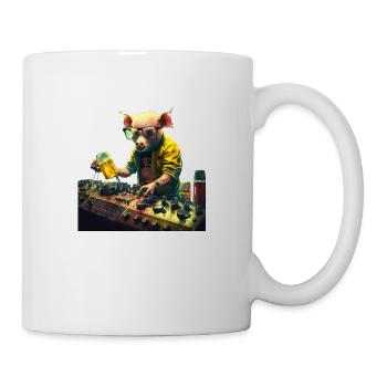 Beastly cool pig DJ with beer - Mug - white - Right