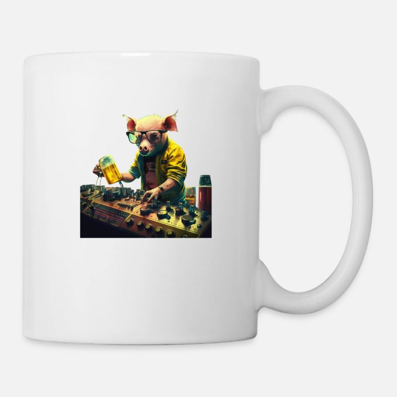 DJ de cochon bestial cool avec de la bière - Mug blanc - blanc