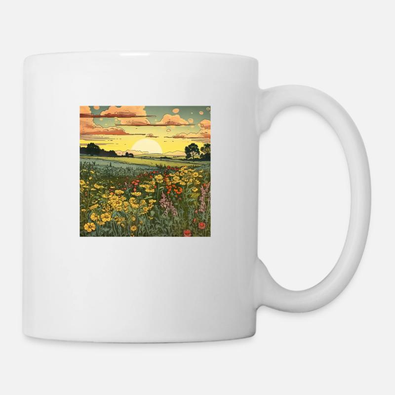 Blumenfeld an einem Sommerabend - Tasse - Weiß