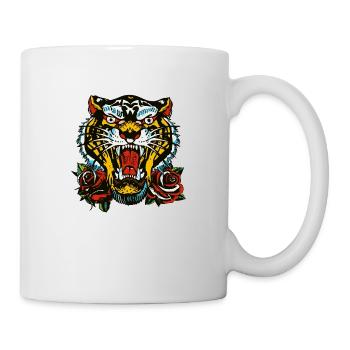 tigre rose fleur tattoo tatouage rugit feuille - Mug blanc - blanc - Droite