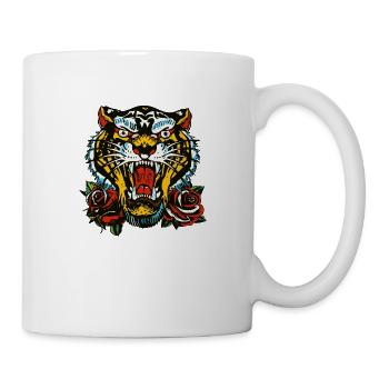 tigre rose fleur tattoo tatouage rugit feuil - Mug blanc - blanc - Droite