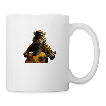 Rocker Tiger mit Gitarre und Bier - Tasse - Weiß - Rechts