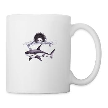 garçon poursuivant un requin dans l'eau - Mug blanc - blanc - Droite