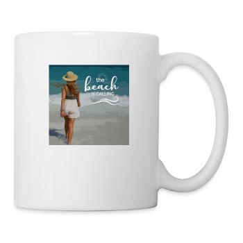 the beach is calling - frau mit hut am strand - Tasse - Weiß - Rechts
