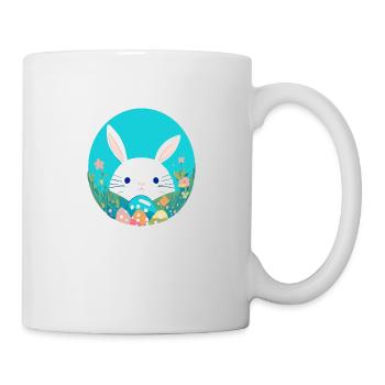 Süßer Osterhase-Cartoon mit bunten Eiern - Tasse - Weiß - Rechts