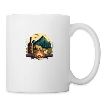 Camping with campfire and beer in nature - Mug - white - Right