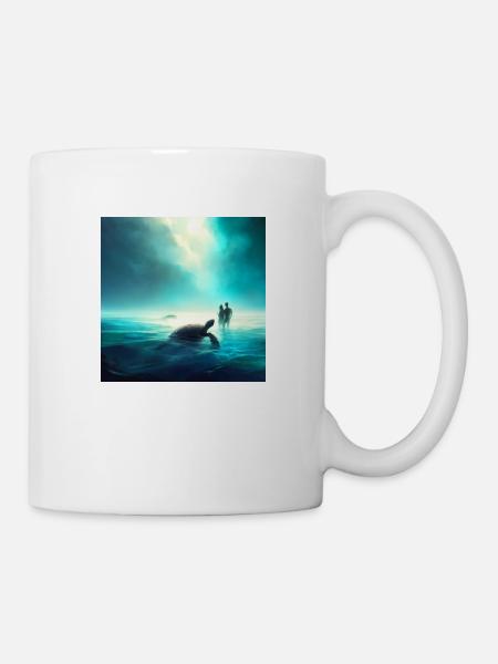 Paar mit Schildkrote im Ozean - Tasse - Weiß