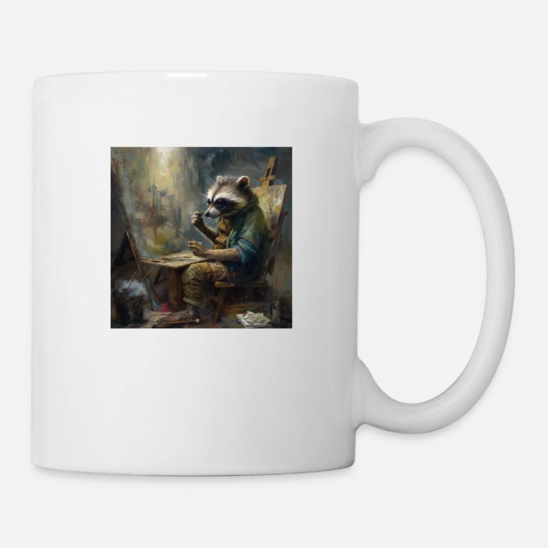 Des artistes de ratons laveurs dans leur - Mug blanc - blanc
