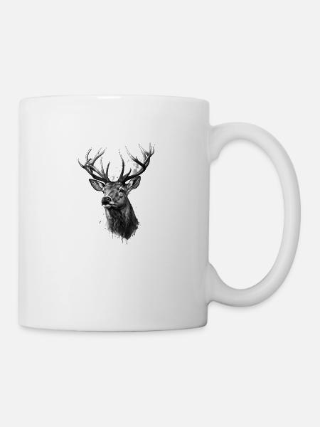 Hirsch mit majestätischem Geweih Skizze - Tasse - Weiß
