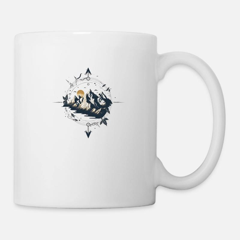 Boussole avec montagnes pour les amateurs de plein air - Mug blanc - blanc