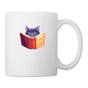 Kater Buch Katze Lesen Kätzchen Bücher Hauskatze - Tasse - Weiß - Rechts