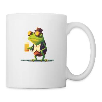 Lustiger Frosch mit Zylinder und Bier - Tasse - Weiß - Rechts