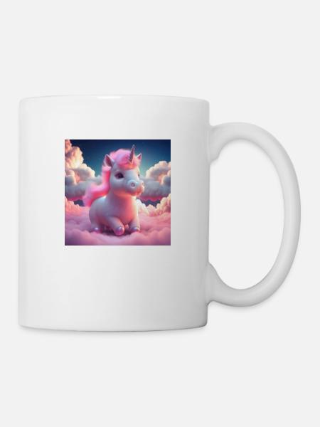 Mignon bébé licorne courant de manière ludique sur les nuages - Mug blanc - blanc