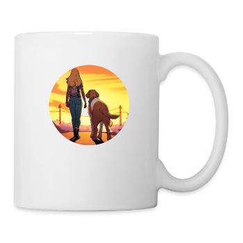Femme blonde avec chien dans le parc - Mug blanc - blanc - Droite