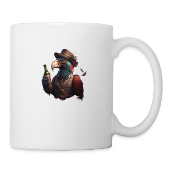 Perroquet avec flash de bière et chapeau. Amusant et cool - Mug blanc - blanc - Droite