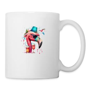 Flamant rose à la bière avec chapeau de fête - Mug blanc - blanc - Droite