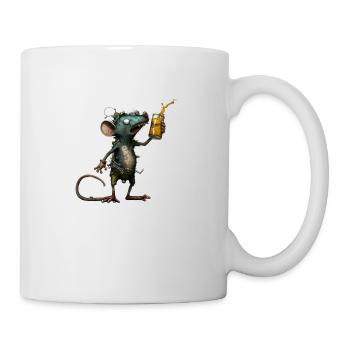 lustige, verrückte Maus mit Bier - Tasse - Weiß - Rechts
