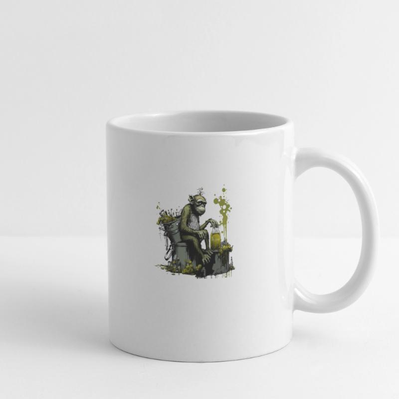 Chimpanzés devant la bouilloire de brassage, front spécial Mug blanc