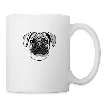 Mops Porträt Design Grafik Druck Motiv - Tasse - Weiß - Rechts