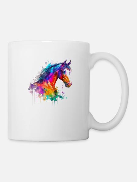 Idea Passion Horses Rider Watercolor Splash Art - Mug - white