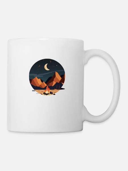 Lagerfeuer bei Mondschein, Outdoor Motiv - Tasse - Weiß