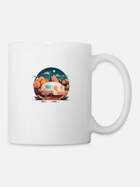 Campen mit Wohnwagen in der Natur - Tasse - Weiß